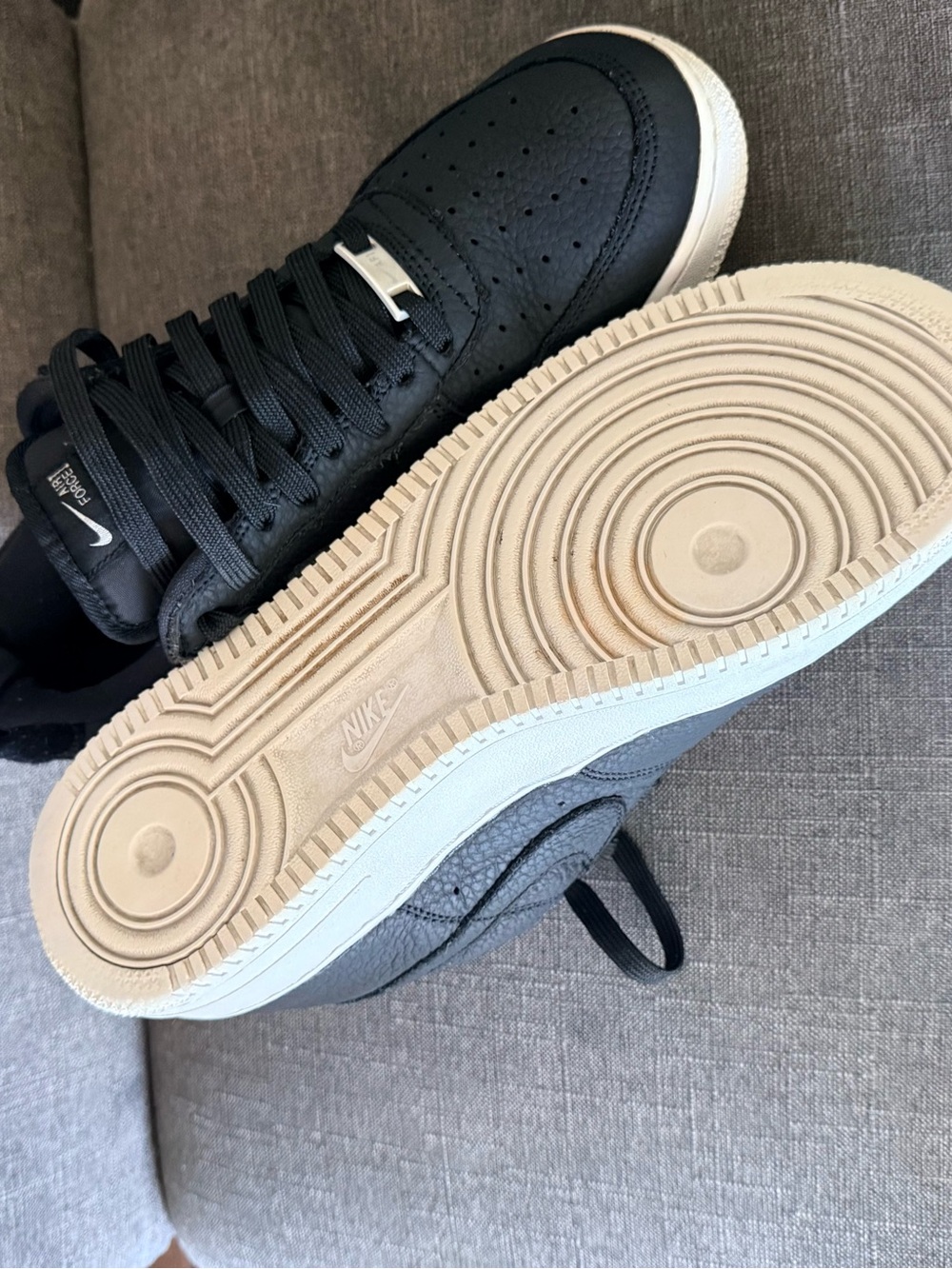 Nike Air Force Ones Low. Men’s Black Leather Low-Top Sneakers with White Sole - Picture 3 of 3